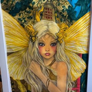 Whimsical Fairy Art Portrait with Yellow Wings